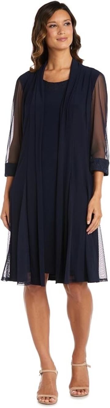 R&M Richards Beaded Mesh Cardigan Long Sleeve Gray Whimsy Glam Women’s 14P NEW